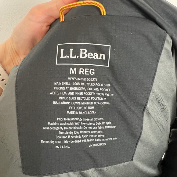 LL Bean Men's M DownTek Pertex Quantum Classic Down Vest Black Gray Puffer - Picture 13 of 13